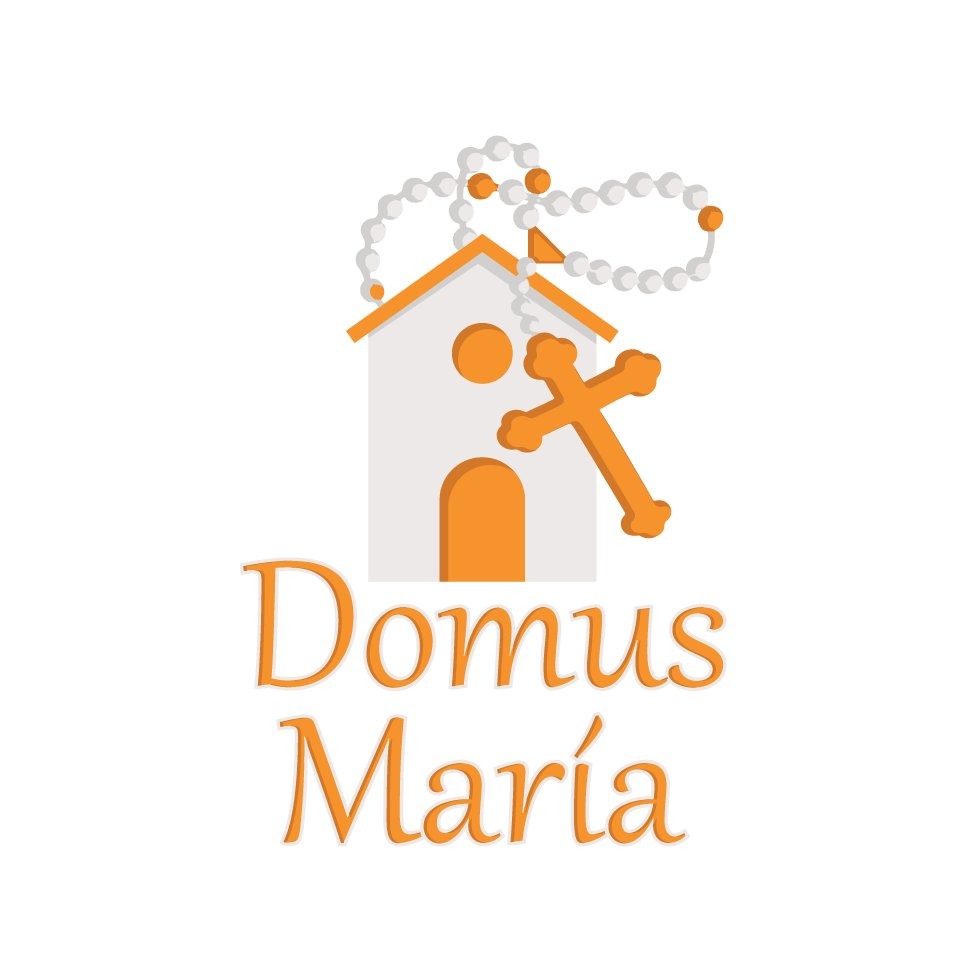 Logotipo de Domus María, casa con rosario y cruz